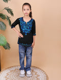 Kids Traditional Kashmiri Kurti with Floral Embroidery, 3/4 Sleeves, Ethnic Wear