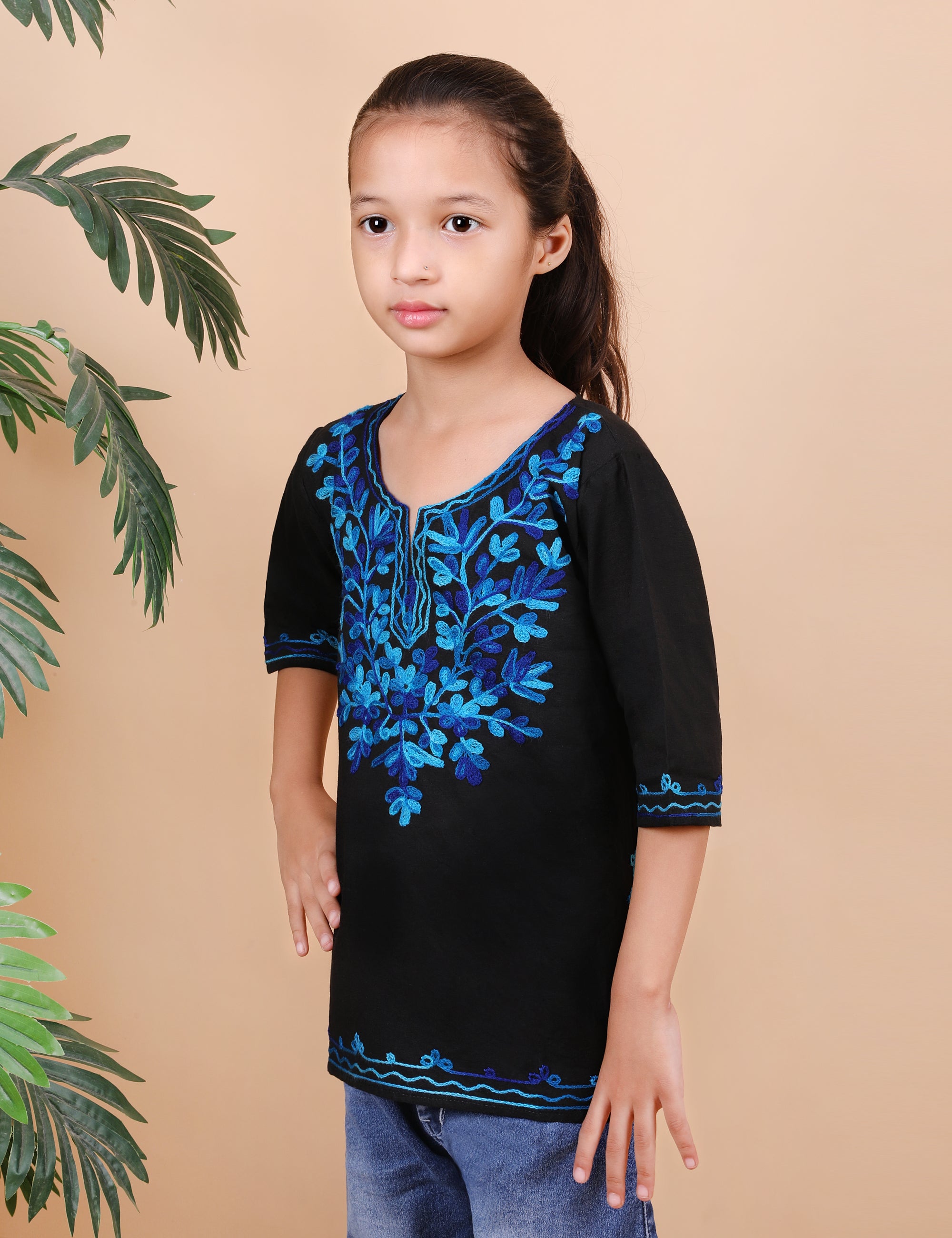 Kids Cotton Kashmiri Embriodered Short Regular Fit Kurti