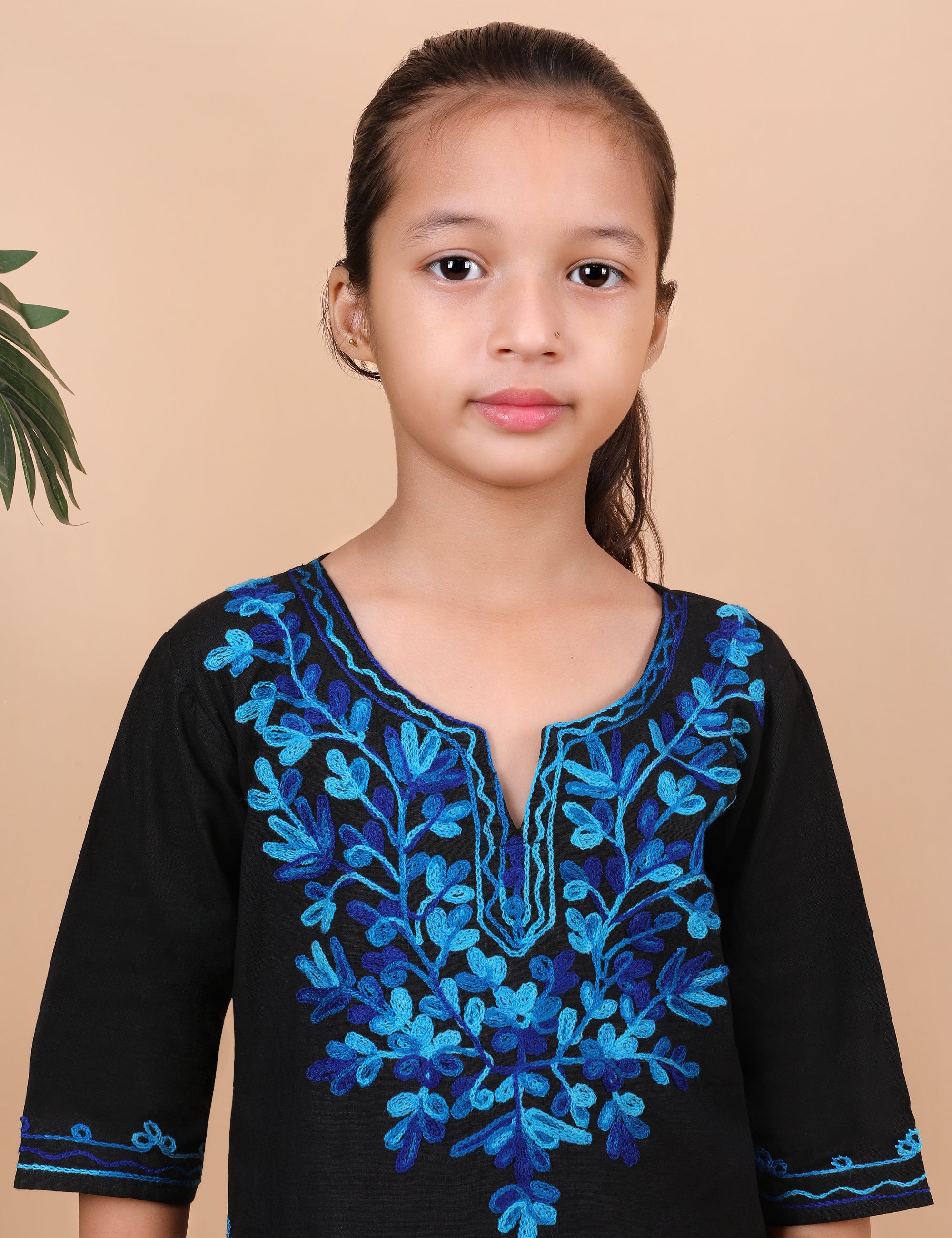 Kids Cotton Kashmiri Embriodered Short Regular Fit Kurti