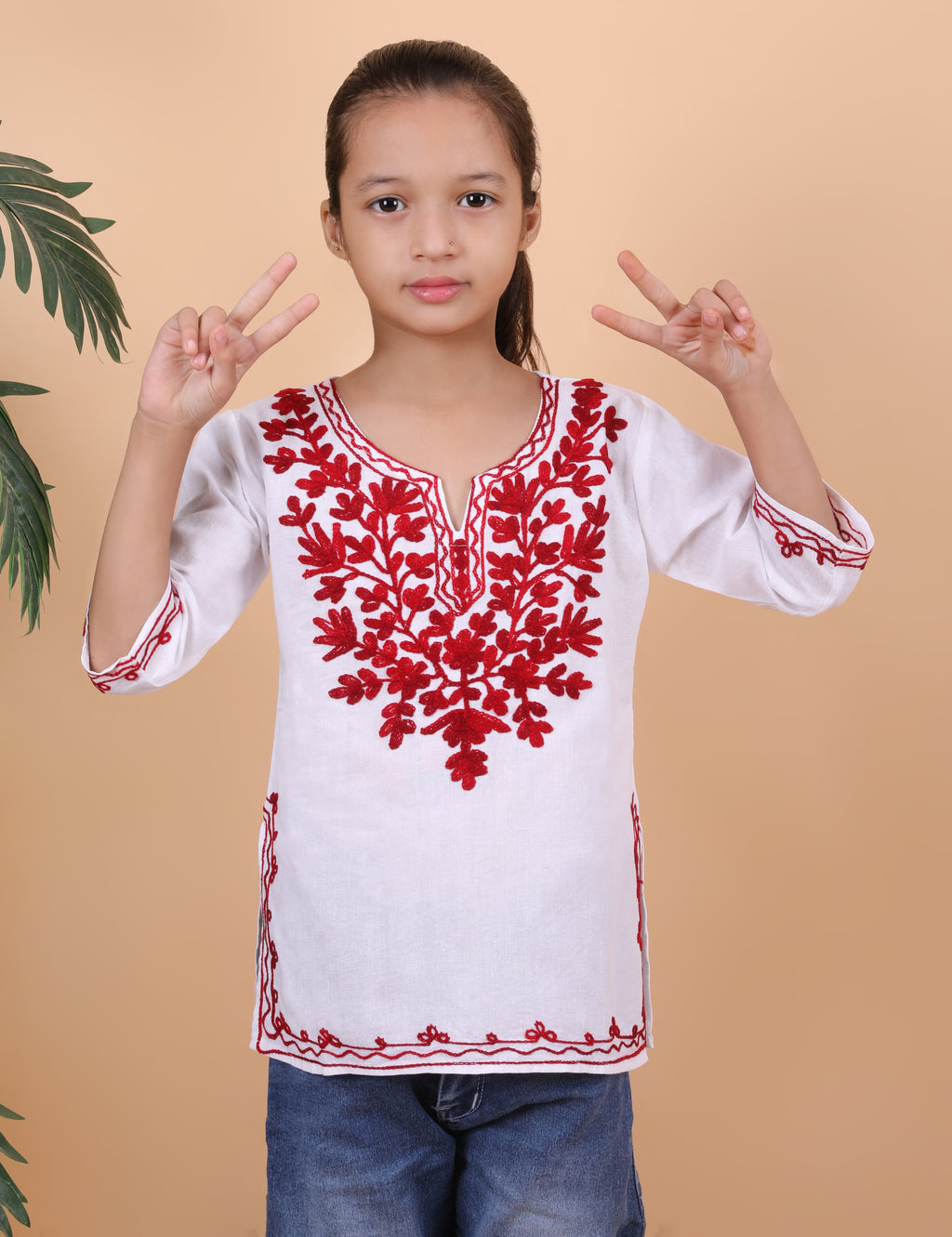 Kids Cotton Kashmiri Embriodered Short Regular Fit Kurti