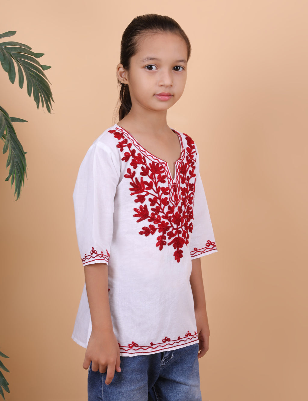 Kids Cotton Kashmiri Embriodered Short Regular Fit Kurti
