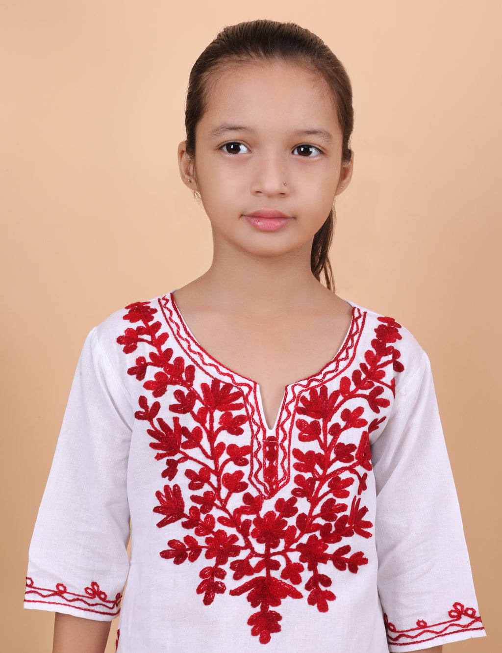 Kids Cotton Kashmiri Embriodered Short Regular Fit Kurti