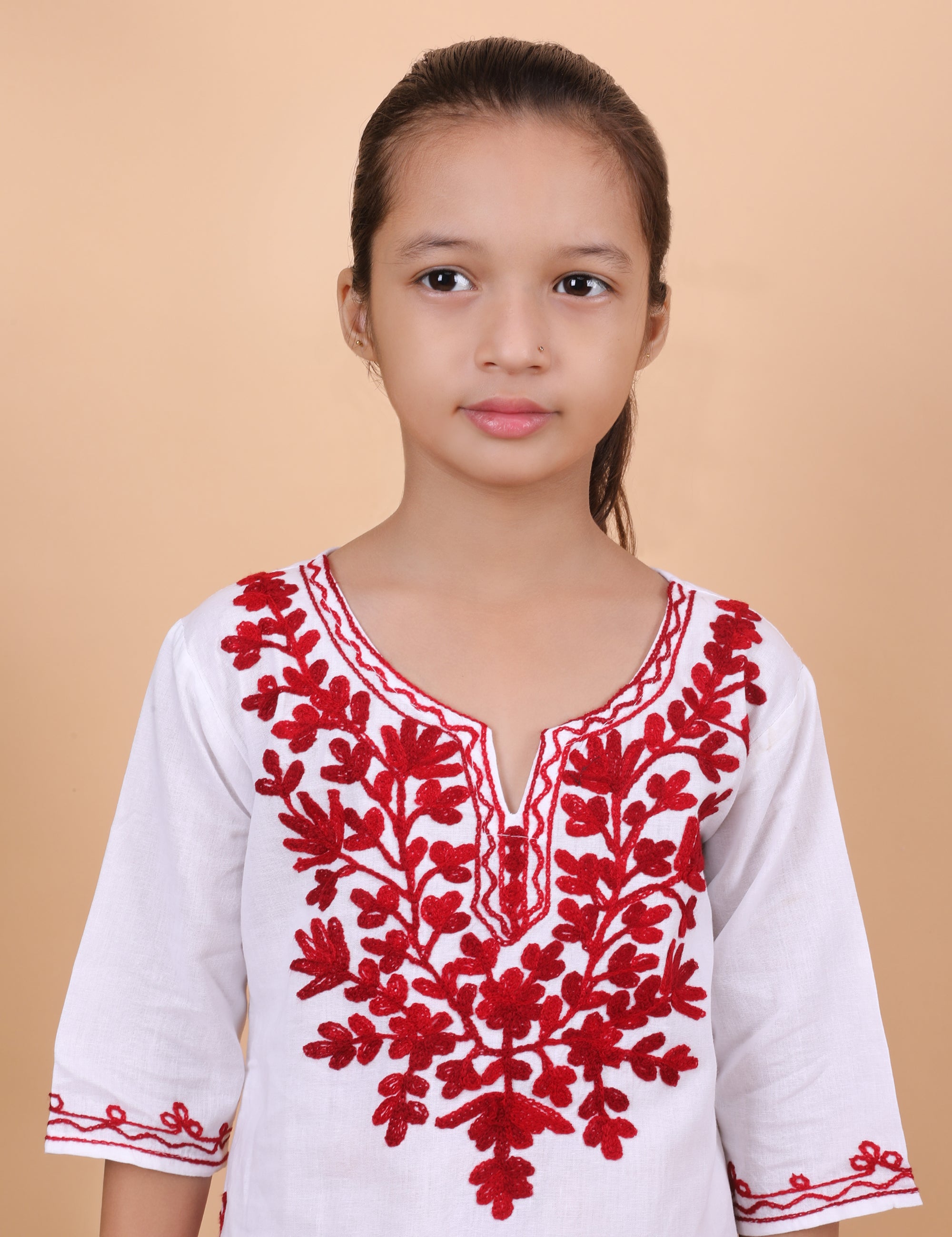 Kids Cotton Kashmiri Embriodered Short Regular Fit Kurti