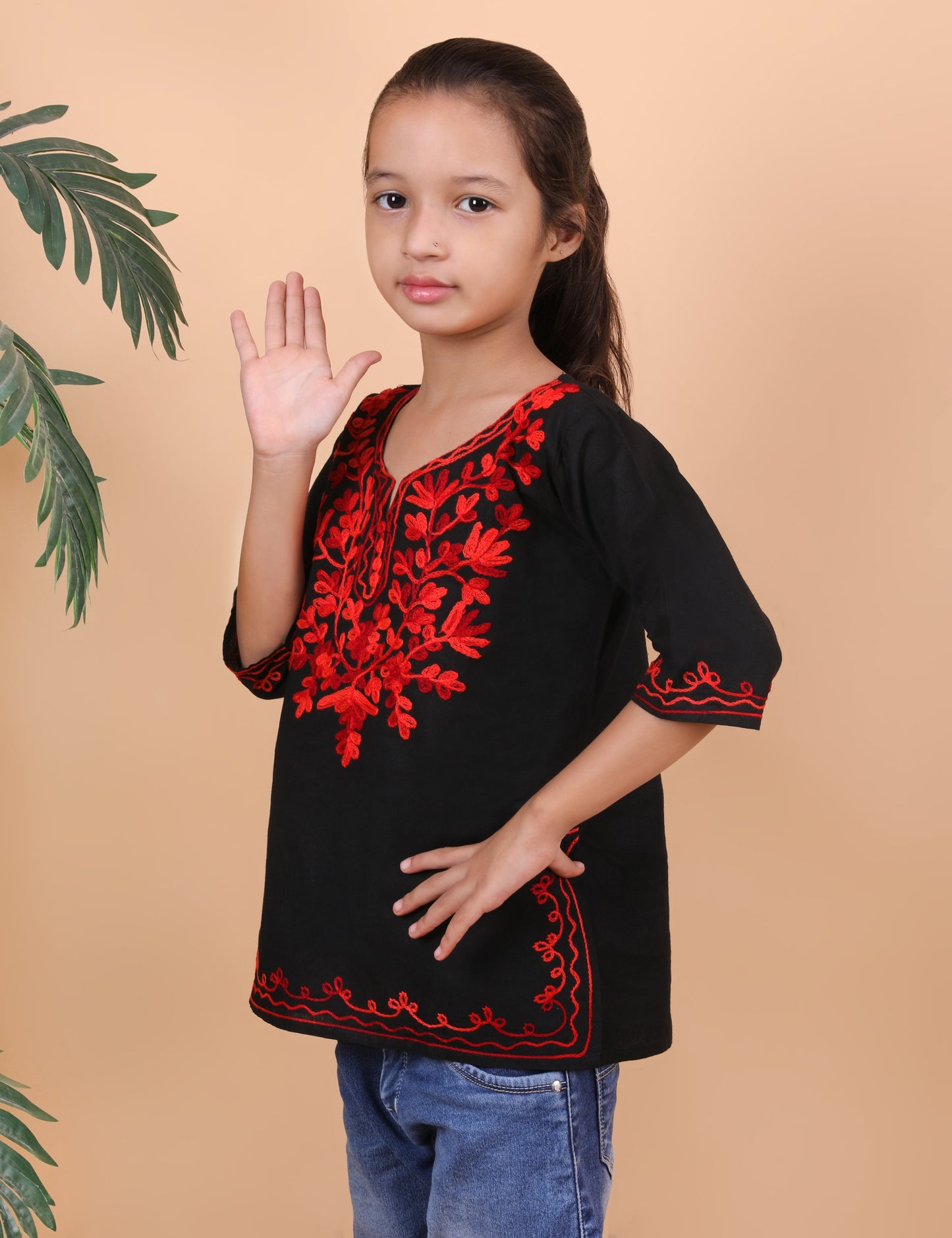 Kids Cotton Kashmiri Embriodered Short Regular Fit Kurti