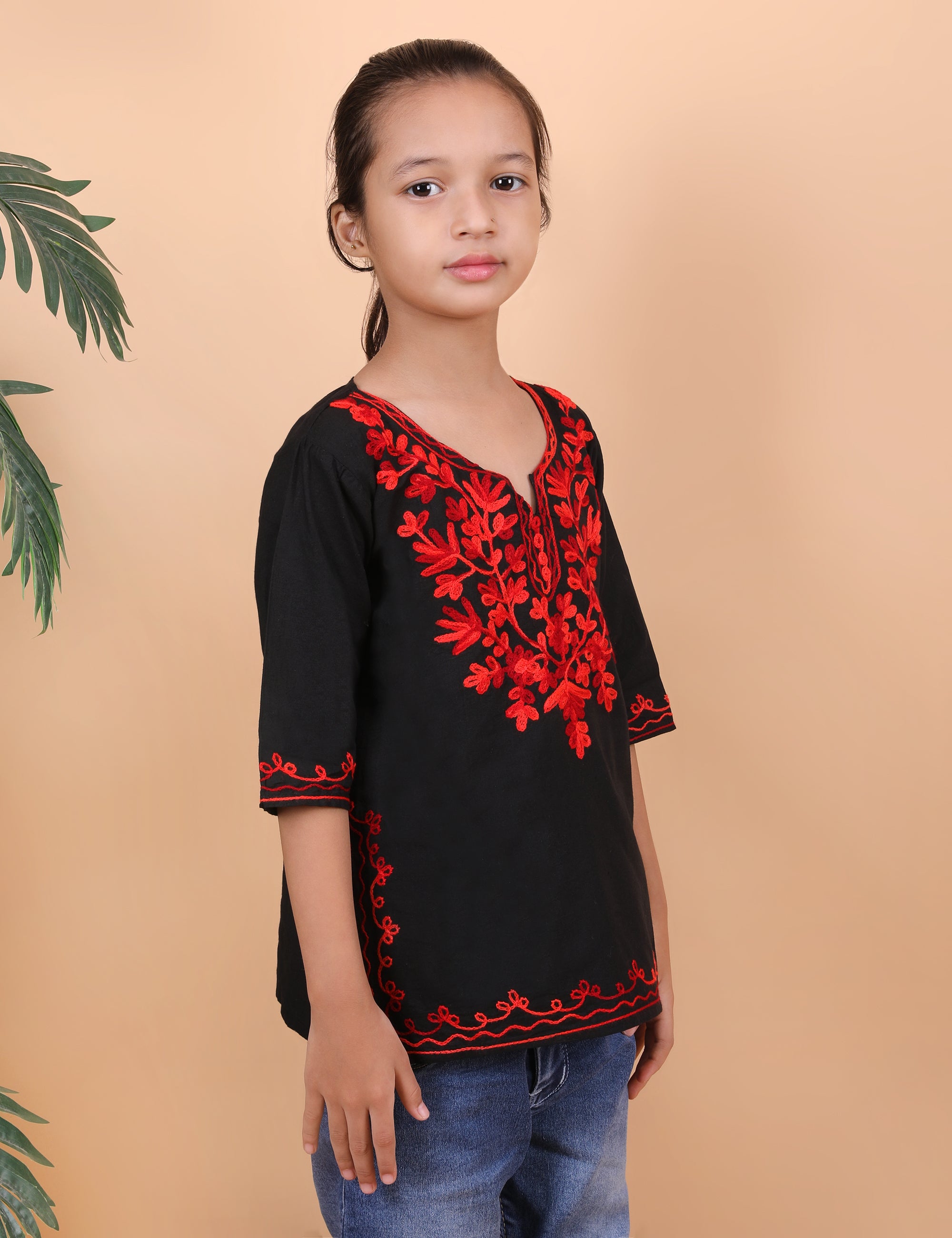 Kids Cotton Kashmiri Embriodered Short Regular Fit Kurti