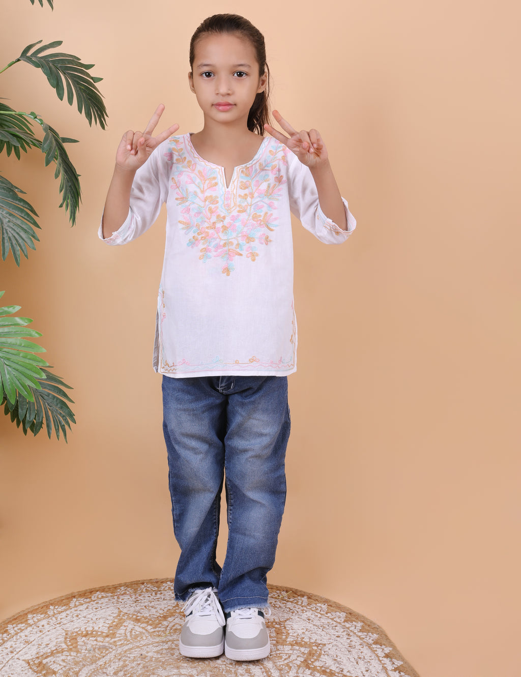 Kids Cotton Kashmiri Embriodered Short Regular Fit Kurti