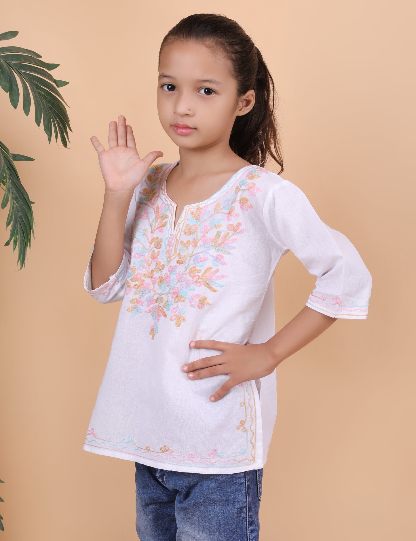 Kids Cotton Kashmiri Embriodered Short Regular Fit Kurti