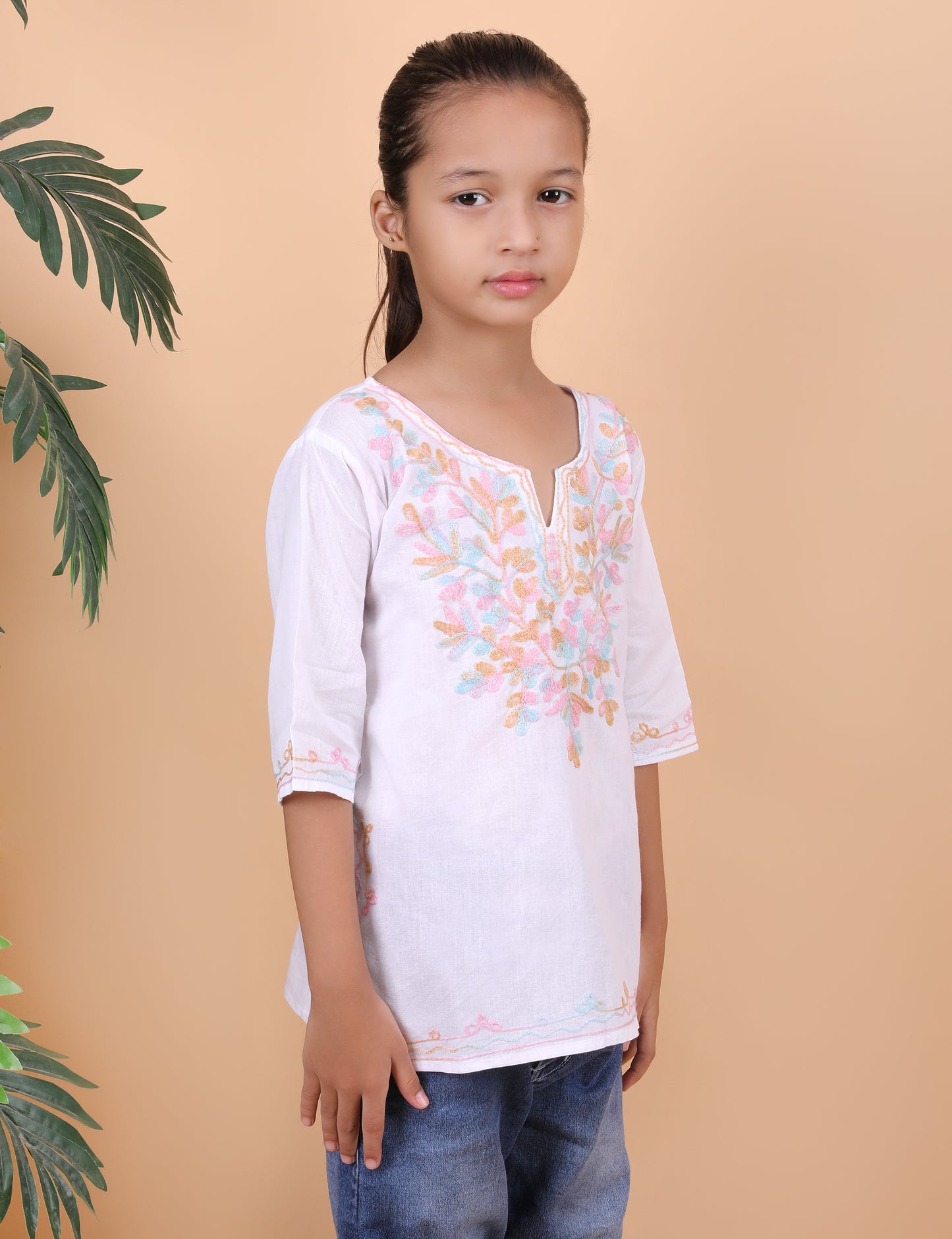 Kids Cotton Kashmiri Embriodered Short Regular Fit Kurti