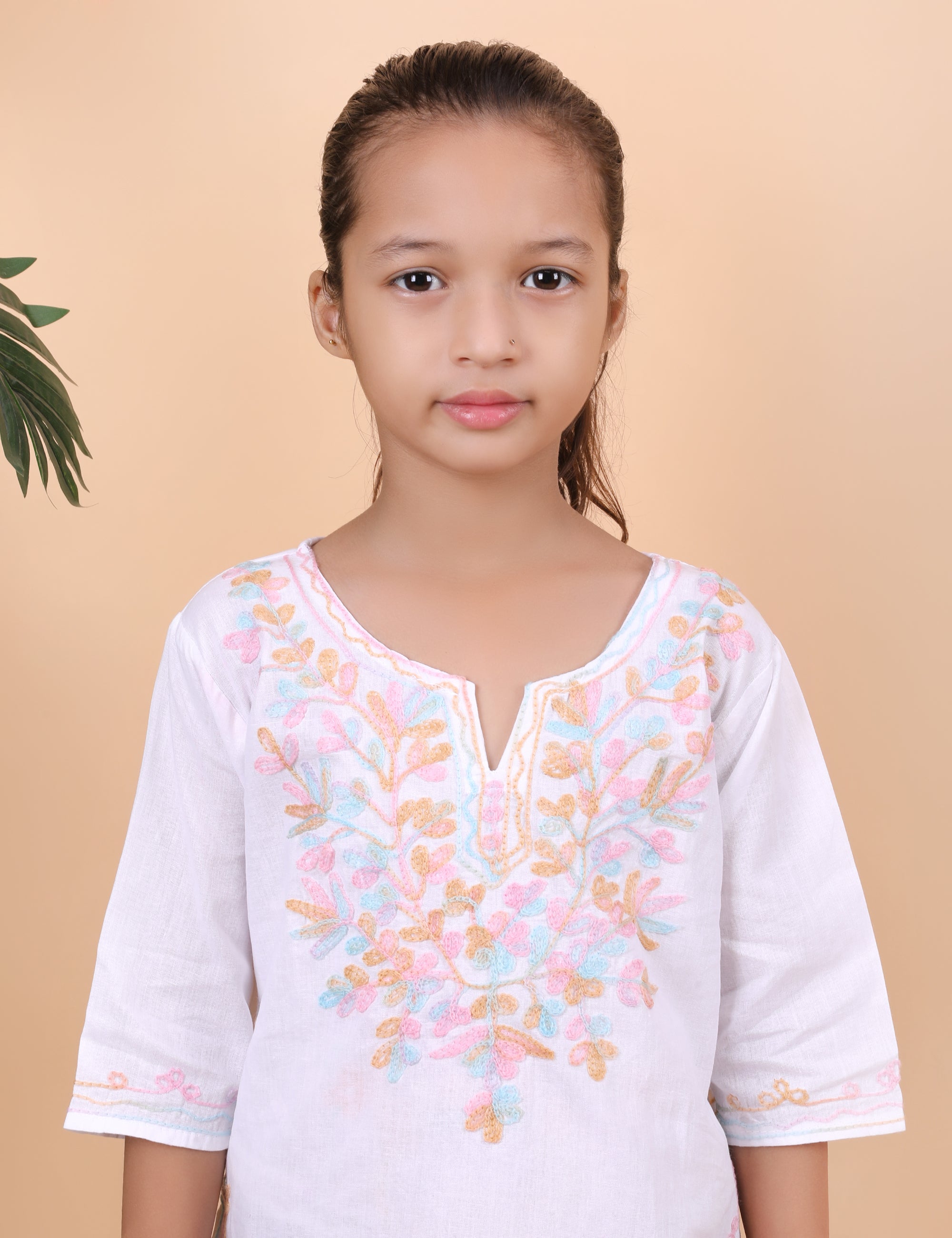 Kids Cotton Kashmiri Embriodered Short Regular Fit Kurti
