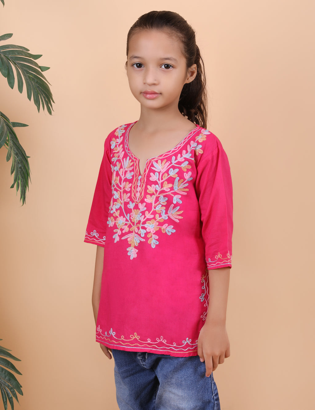 Kids Cotton Kashmiri Embriodered Short Regular Fit Kurti