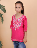 Kids Cotton Kashmiri Embriodered Short Regular Fit Kurti