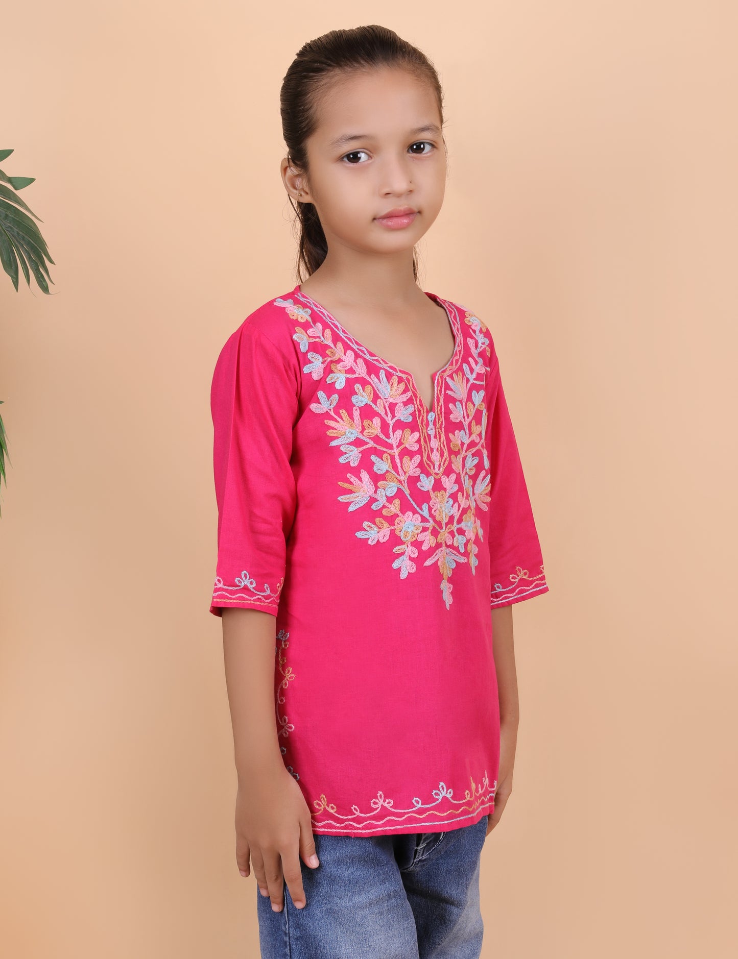 Kids Cotton Kashmiri Embriodered Short Regular Fit Kurti