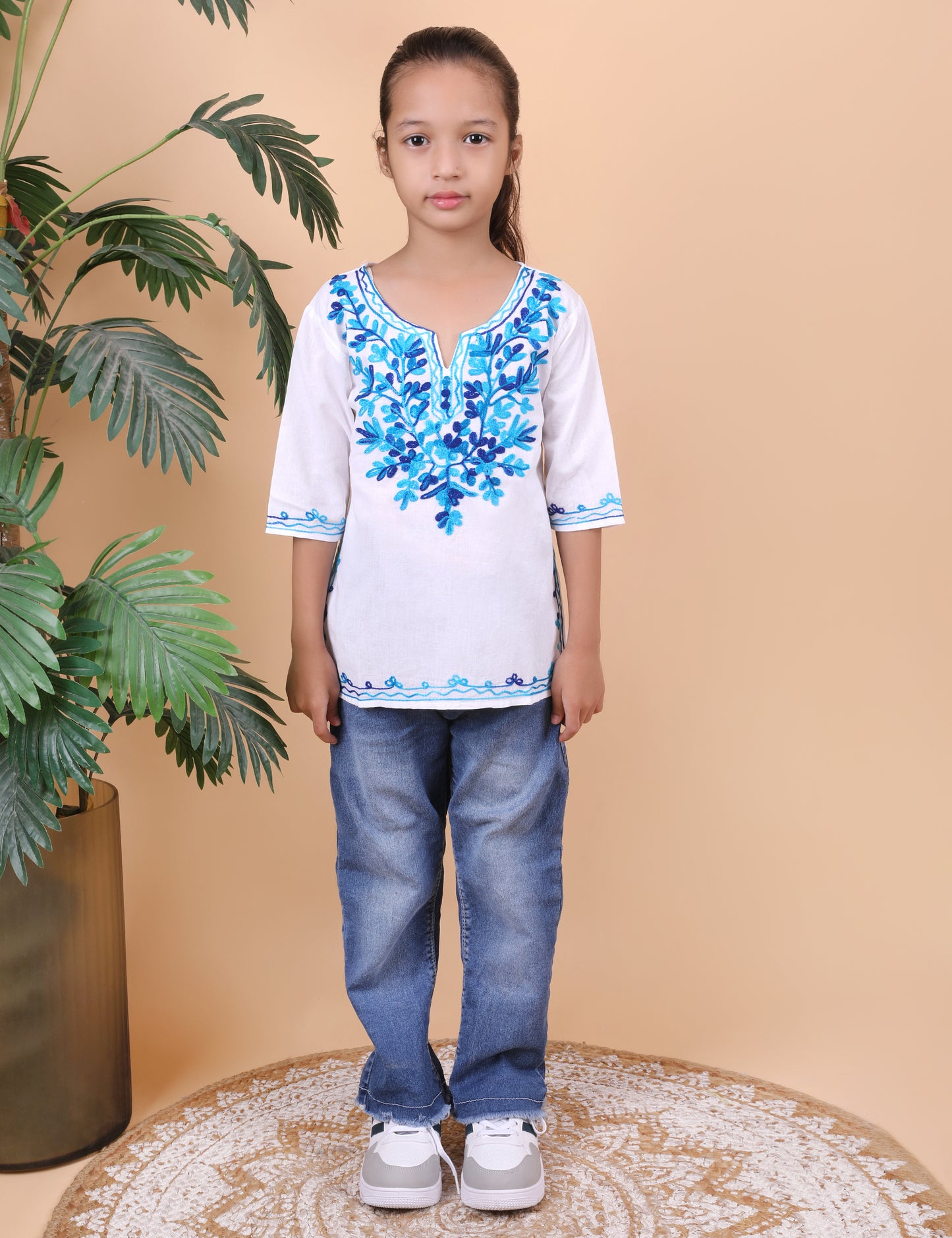 Kids Cotton Kashmiri Embriodered Short Regular Fit Kurti