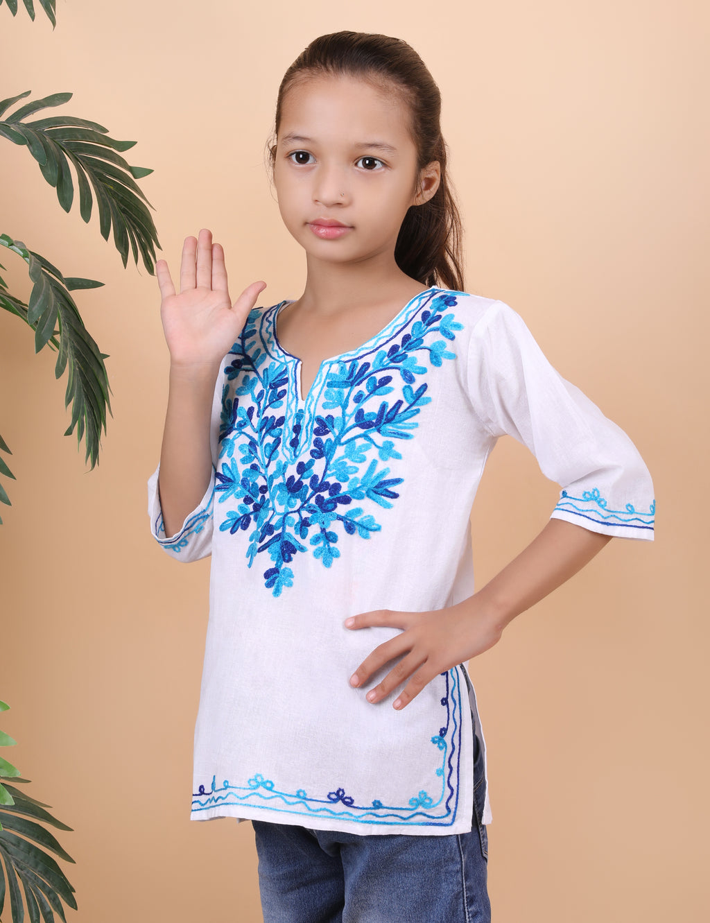Kids Cotton Kashmiri Embriodered Short Regular Fit Kurti