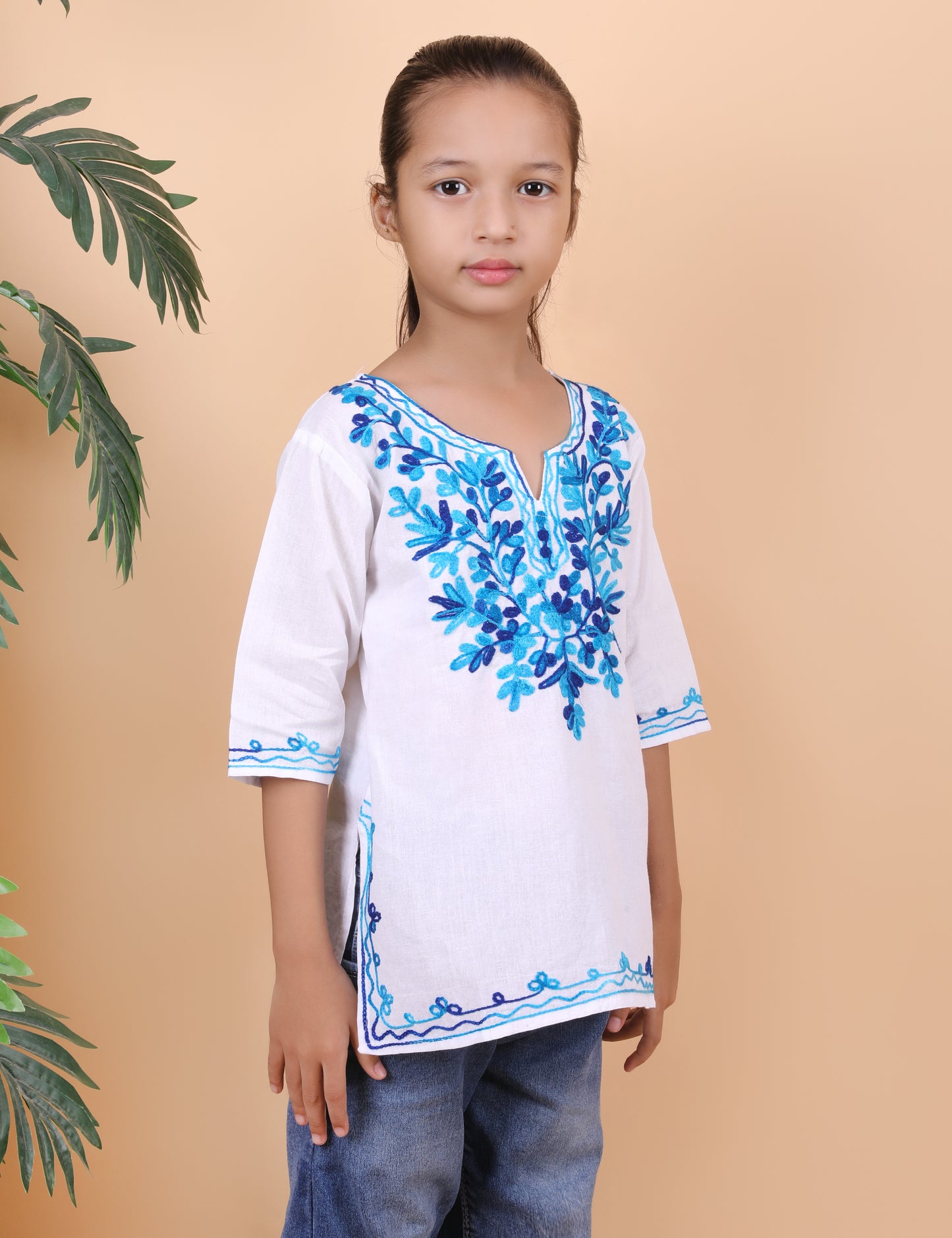 Kids Cotton Kashmiri Embriodered Short Regular Fit Kurti