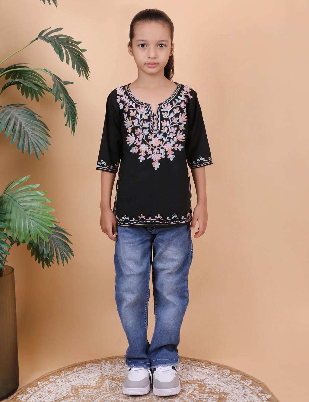 Kids Cotton Kashmiri Embriodered Short Regular Fit Kurti