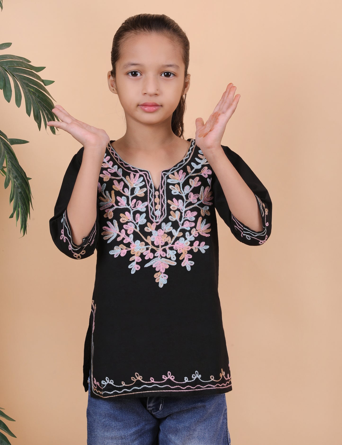 Kids Cotton Kashmiri Embriodered Short Regular Fit Kurti