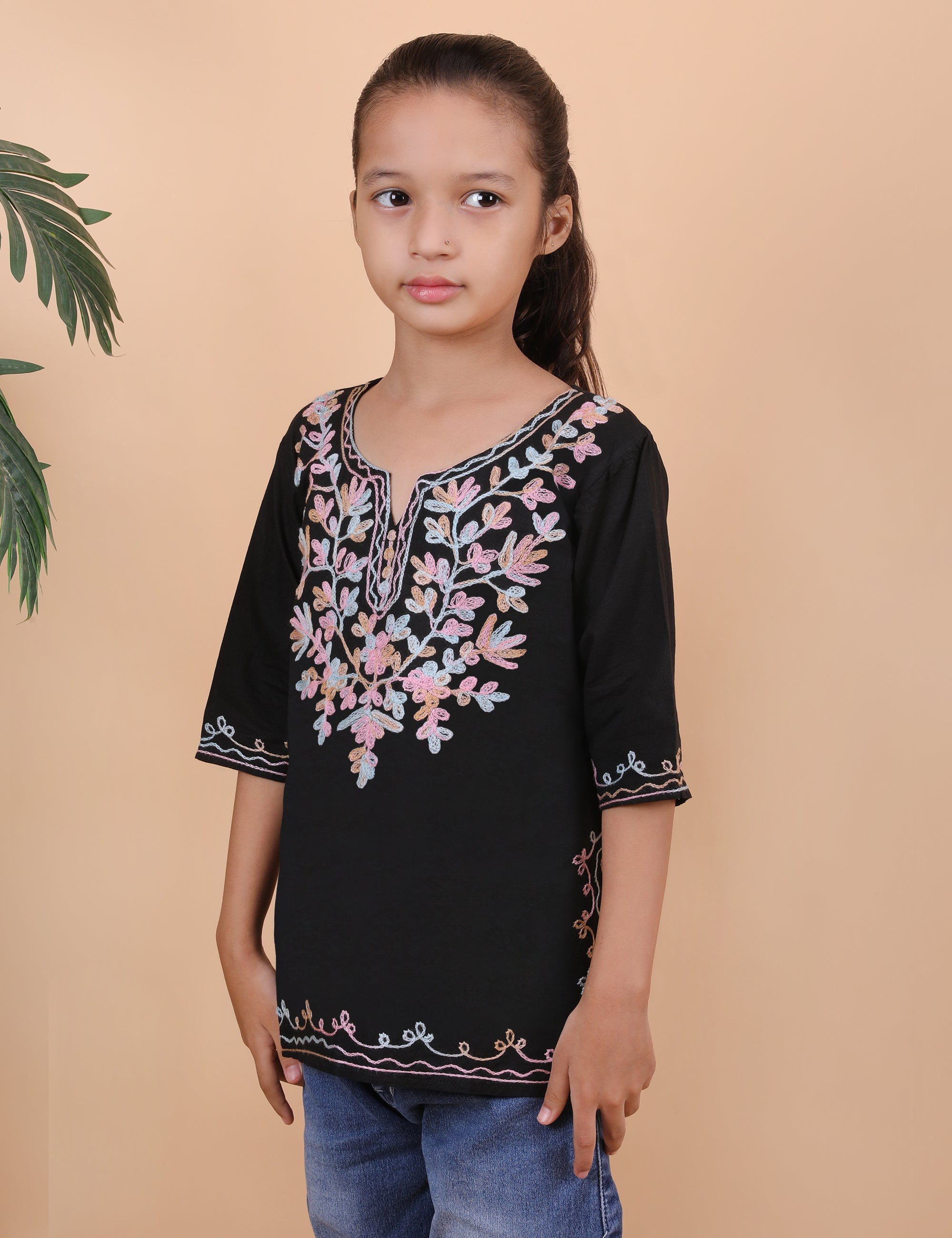 Kids Cotton Kashmiri Embriodered Short Regular Fit Kurti