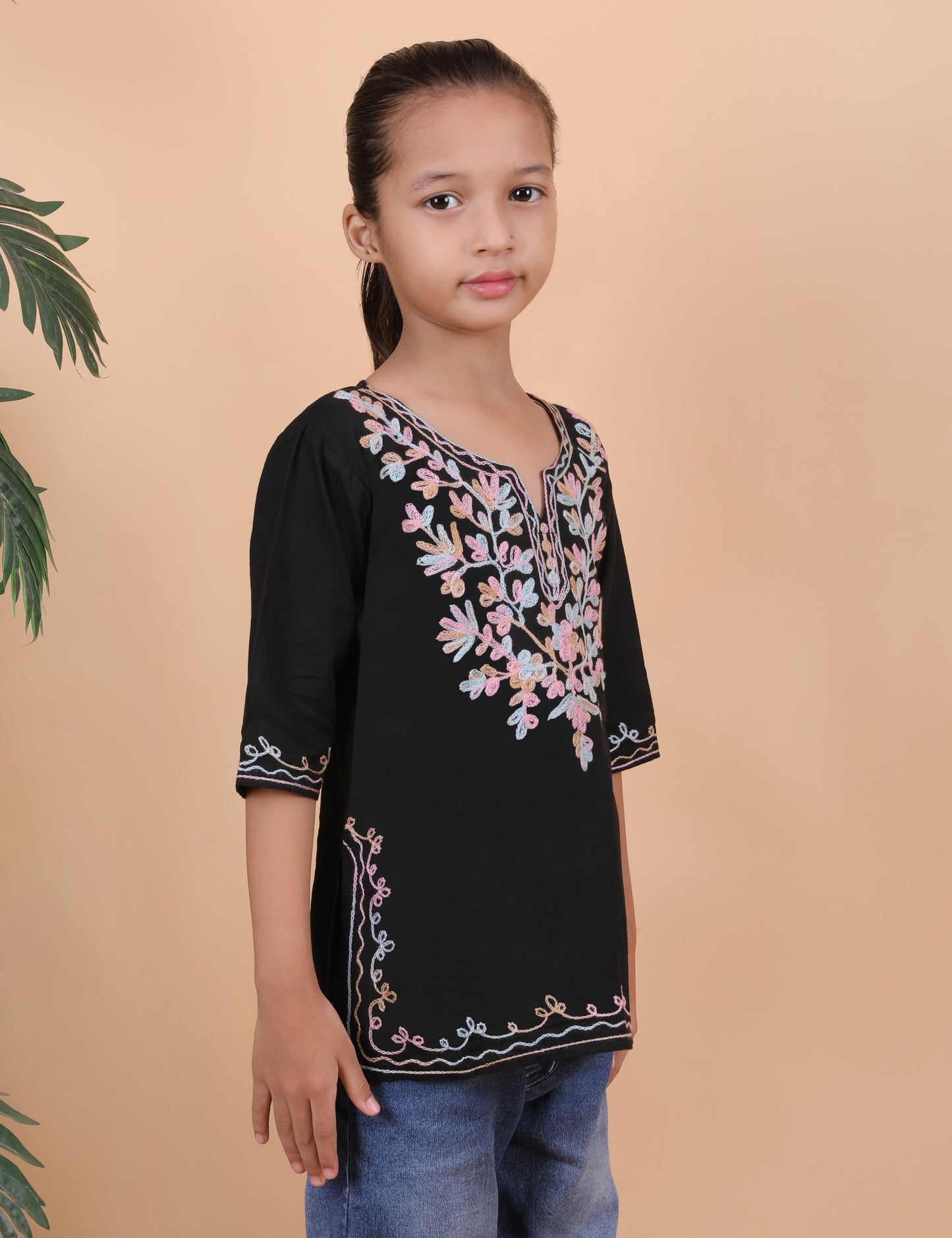 Kids Cotton Kashmiri Embriodered Short Regular Fit Kurti