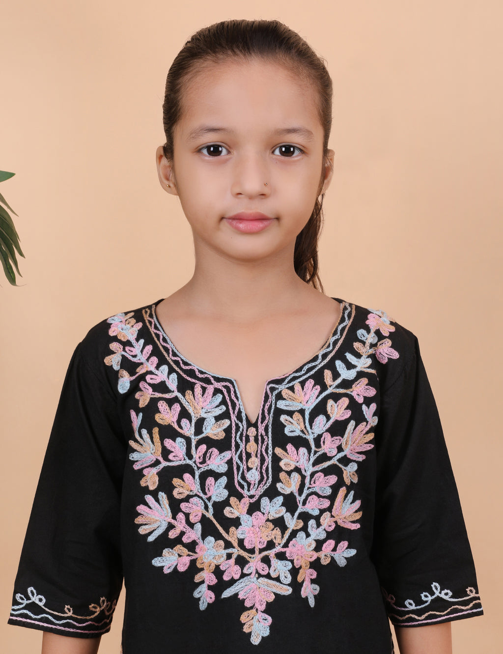 Kids Cotton Kashmiri Embriodered Short Regular Fit Kurti