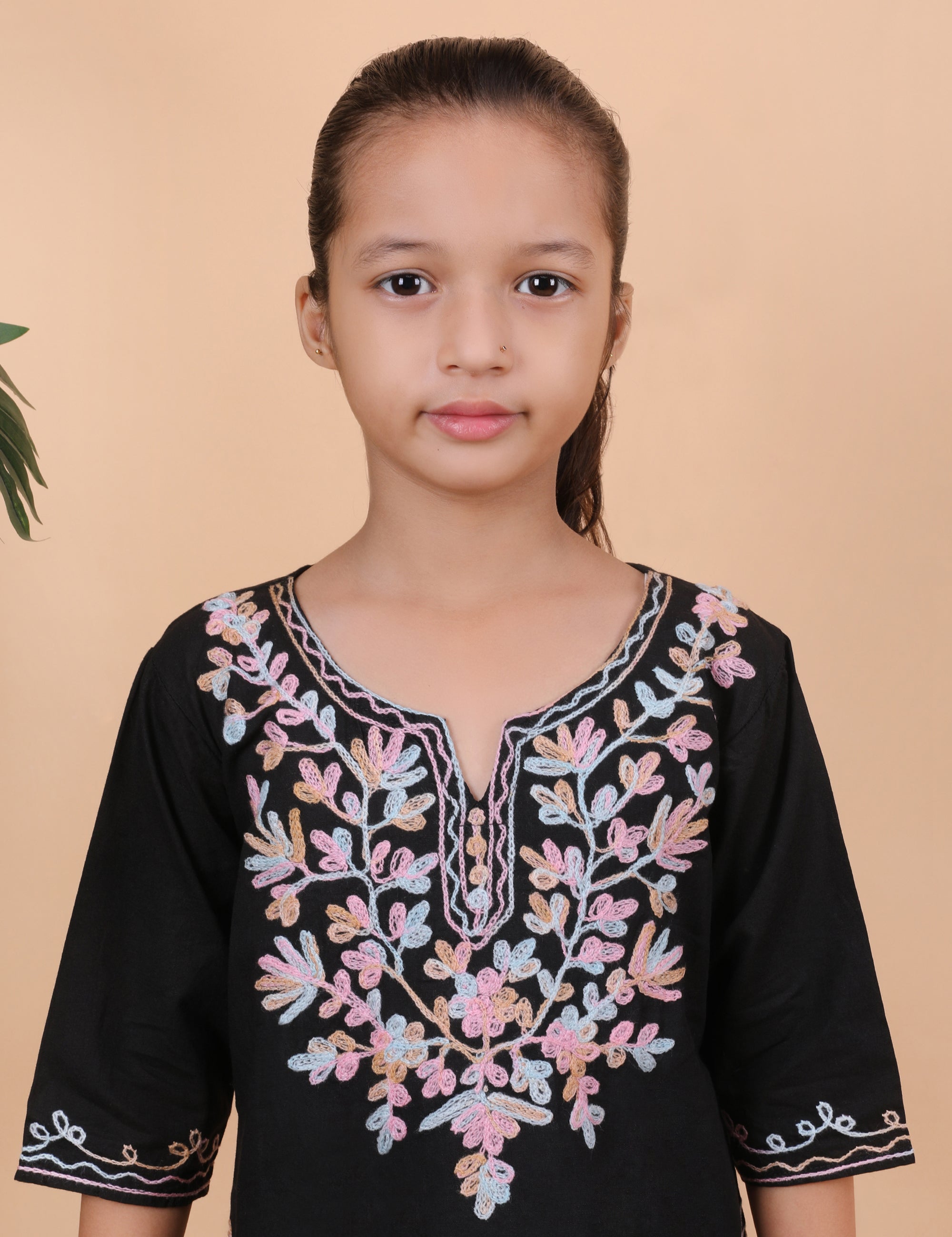 Kids Cotton Kashmiri Embriodered Short Regular Fit Kurti