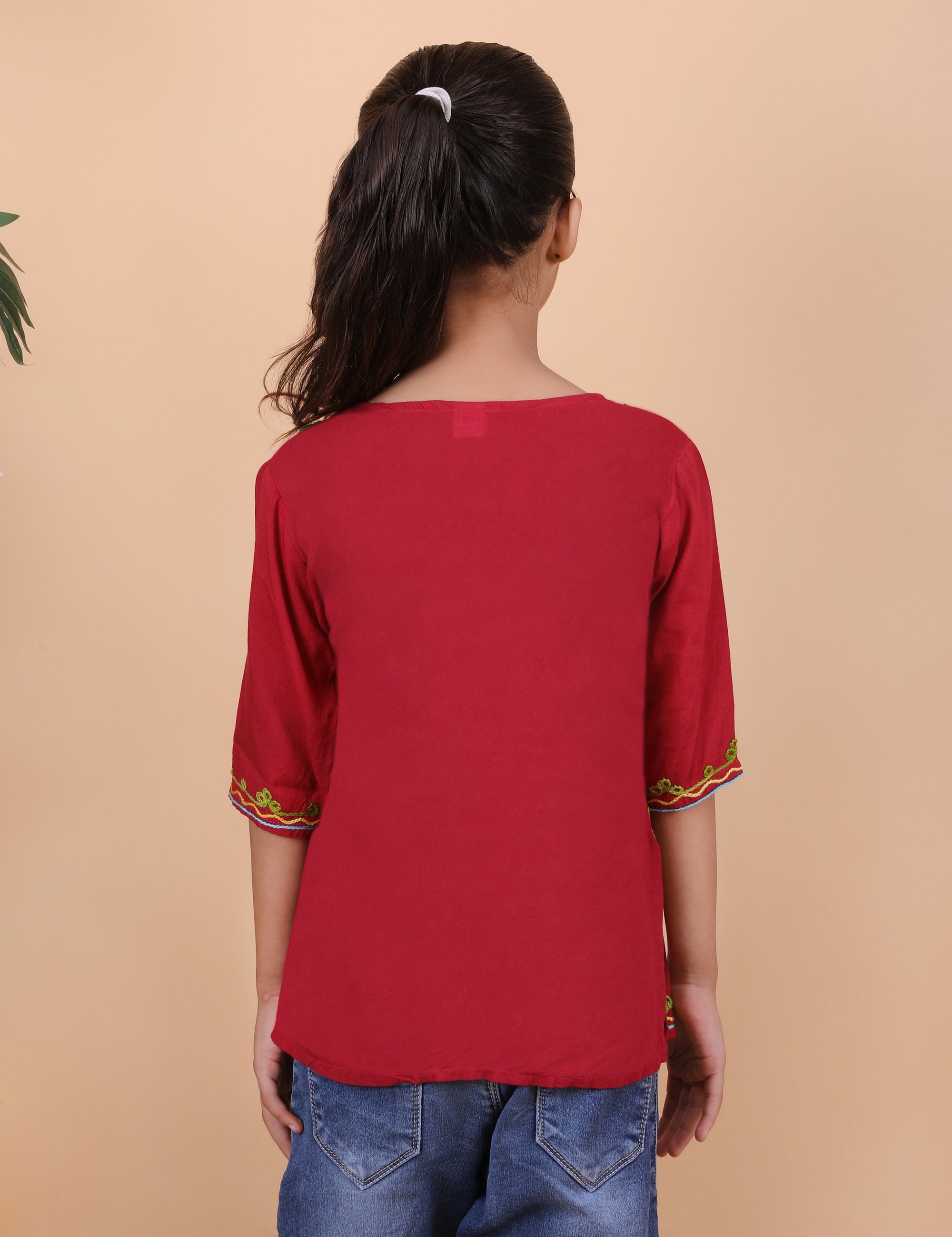 Kids Cotton Kashmiri Embriodered Short Regular Fit Kurti