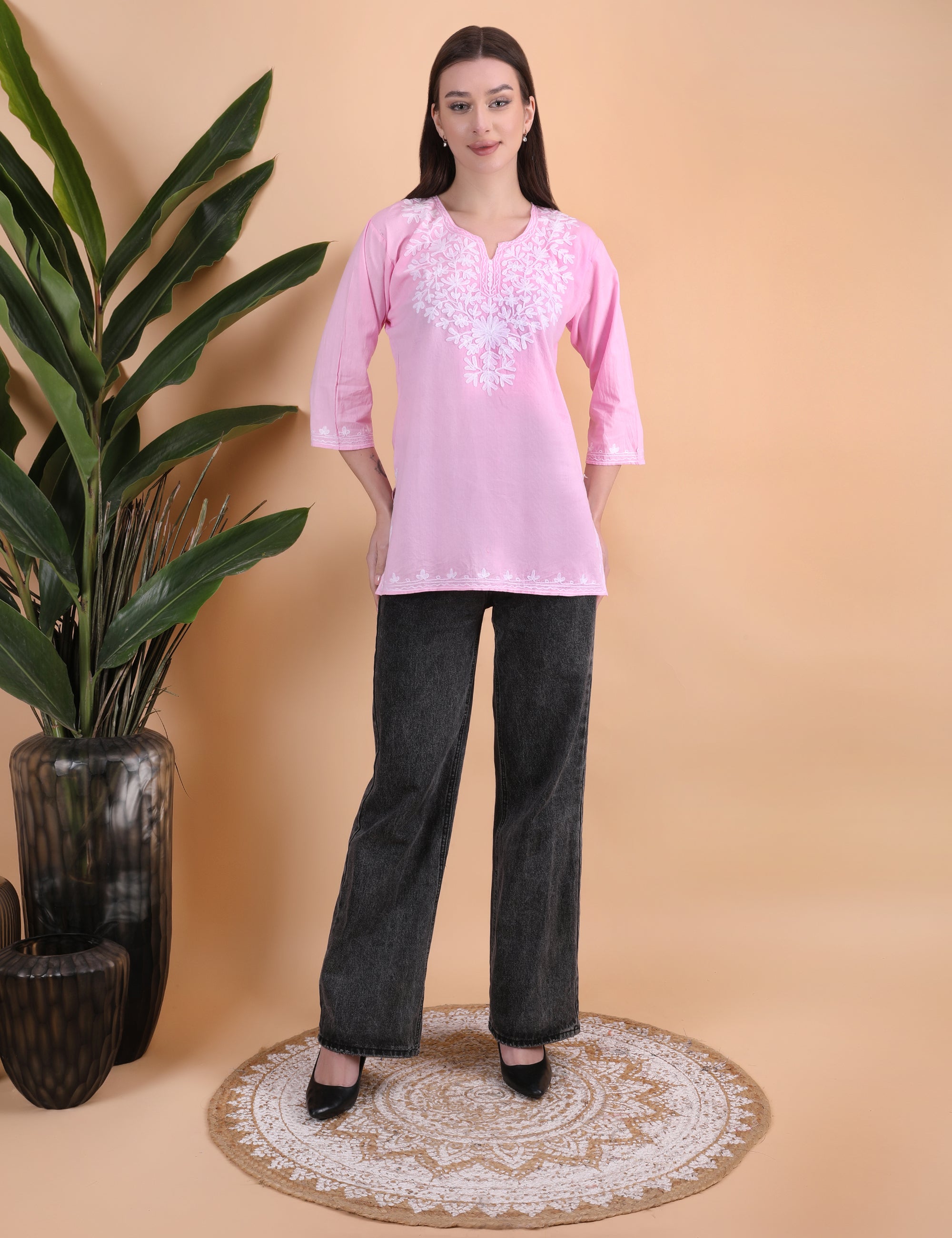 Women Cotton Kashmiri Embriodered Short Regular Fit Kurti