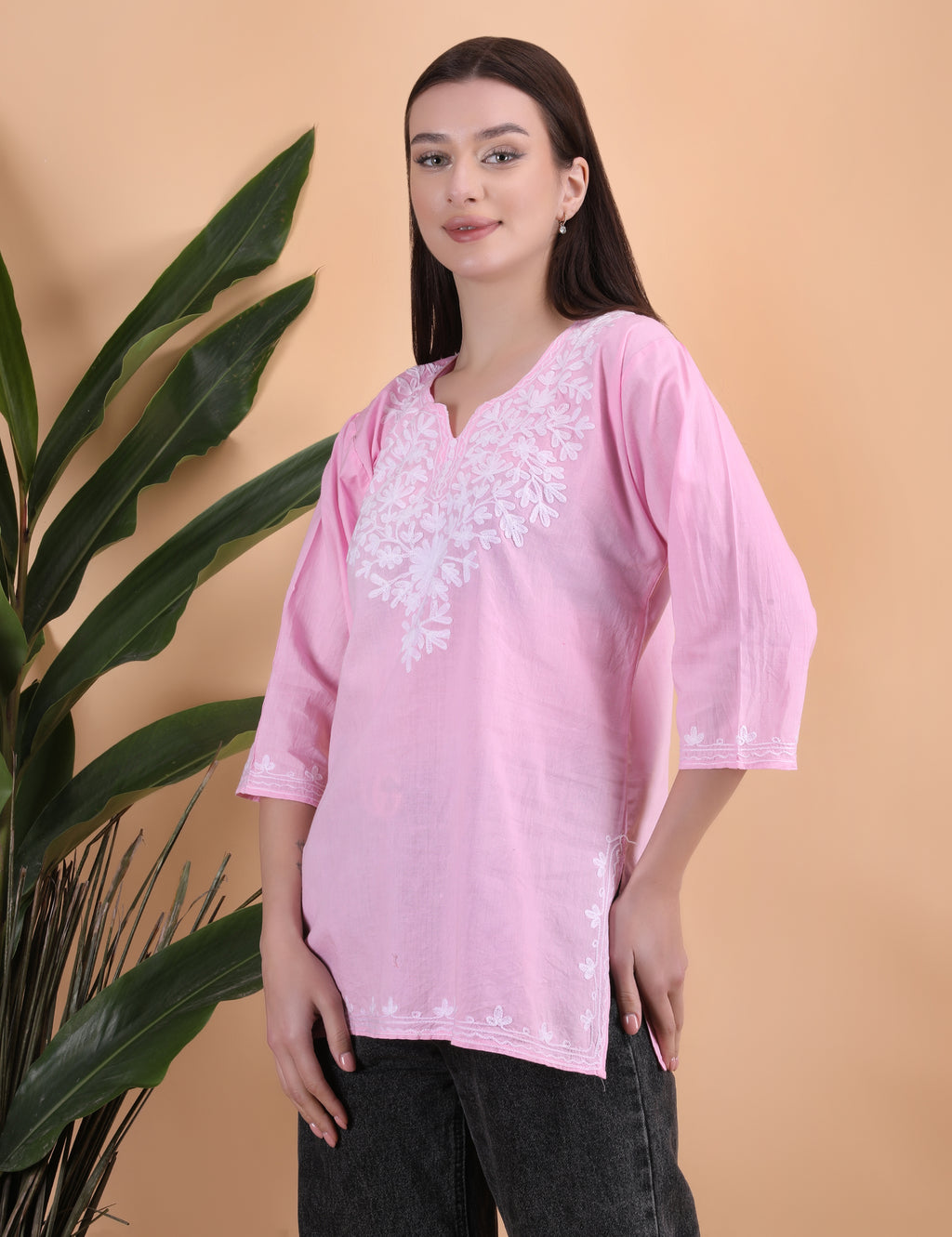 Women Cotton Kashmiri Embriodered Short Regular Fit Kurti