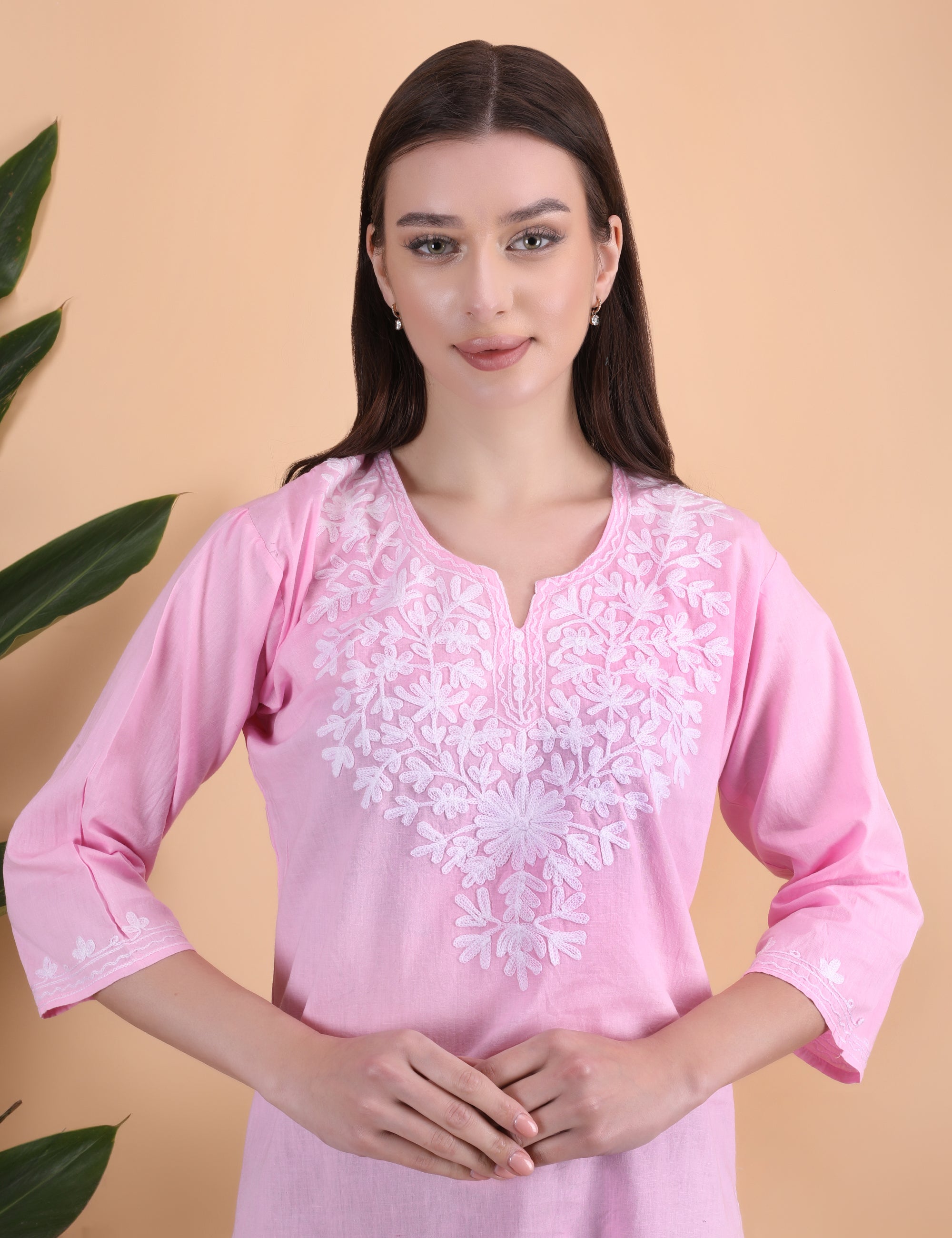 Women Cotton Kashmiri Embriodered Short Regular Fit Kurti