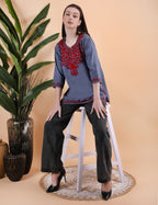 Women Cotton Kashmiri Embriodered Short Regular Fit Kurti
