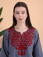 Women Cotton Kashmiri Embriodered Short Regular Fit Kurti