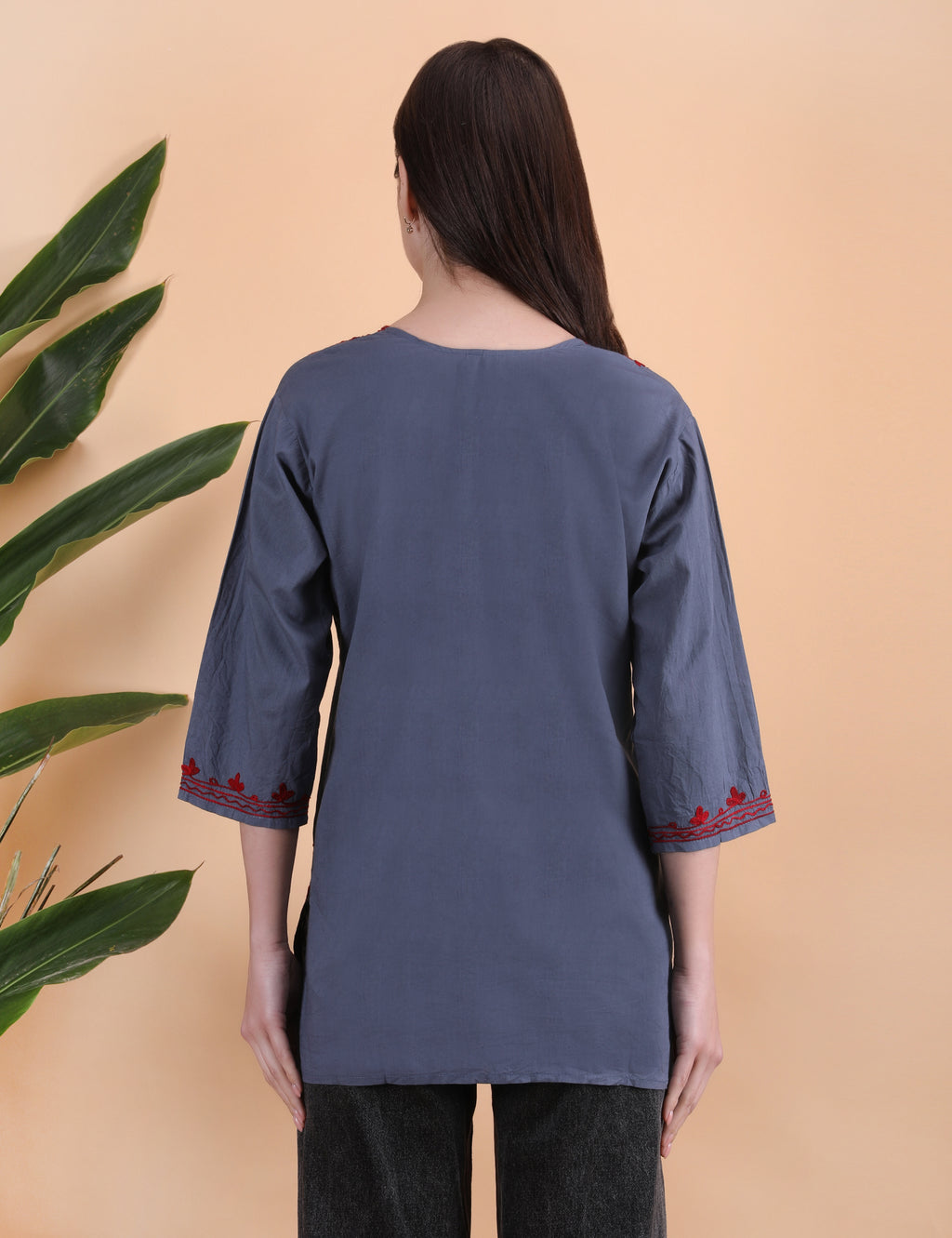 Women Cotton Kashmiri Embriodered Short Regular Fit Kurti