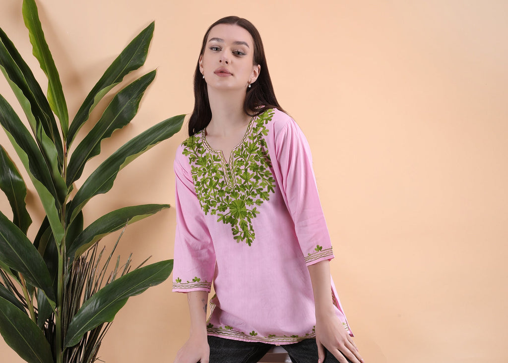 Women Cotton Kashmiri Embriodered Short Regular Fit Kurti