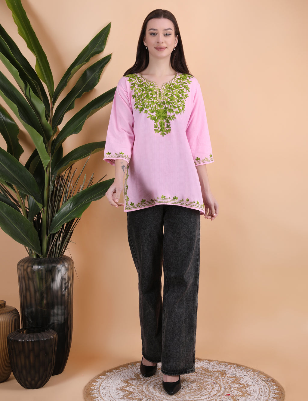 Women Cotton Kashmiri Embriodered Short Regular Fit Kurti