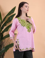 Women Cotton Kashmiri Embriodered Short Regular Fit Kurti