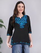 Women Cotton Kashmiri Embriodered Short Regular Fit Kurti