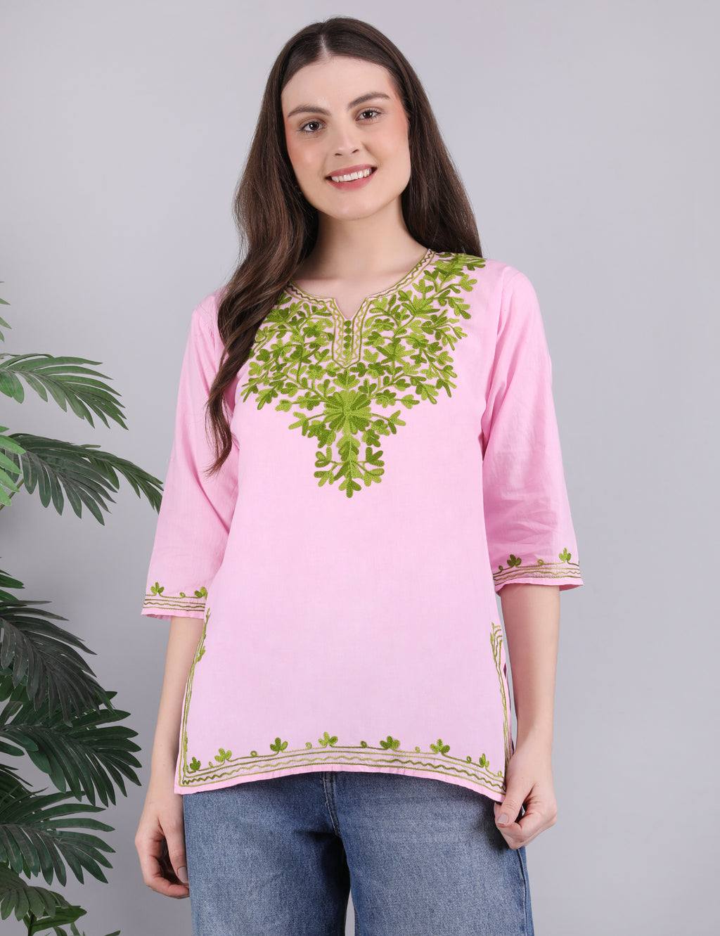 Women Cotton Kashmiri Embriodered Short Regular Fit Kurti