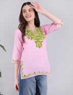 Women Cotton Kashmiri Embriodered Short Regular Fit Kurti