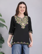 Women Cotton Kashmiri Embriodered Short Regular Fit Kurti