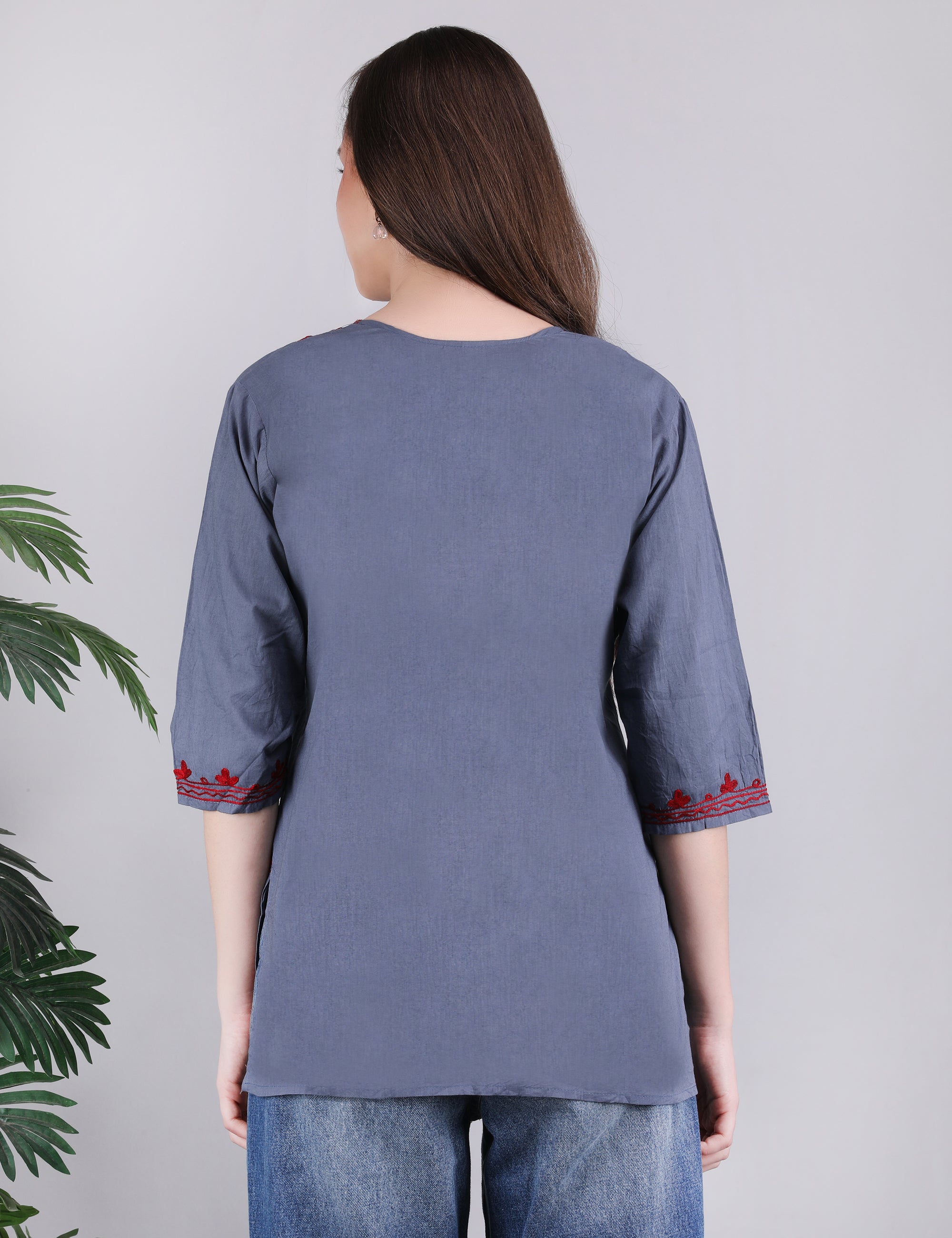 Women Cotton Kashmiri Embriodered Short Regular Fit Kurti