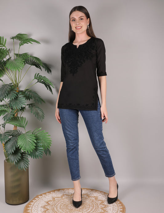 Women Cotton Kashmiri Embriodered Short Regular Fit Kurti