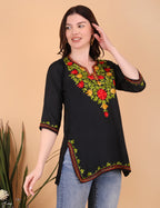 Women Ryon Kashmiri Embriodered Short Regular Fit Kurti