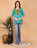 Women Traditional Kashmiri Short Kurti with Floral Embroidery, 3/4 Sleeves, Ethnic Wear (Copy)