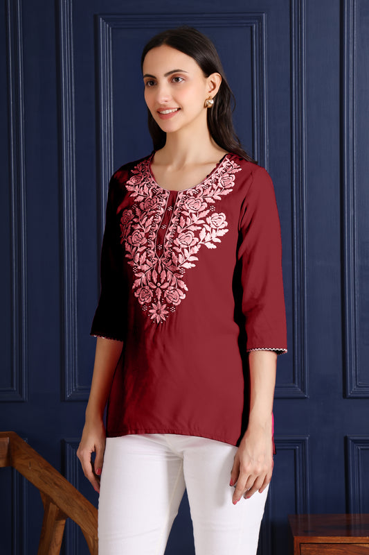 Women Lucknowi Short Regular Fit Kurti